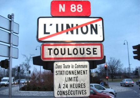 Panneau bienvenue à Toulouse, sortie de L'Union